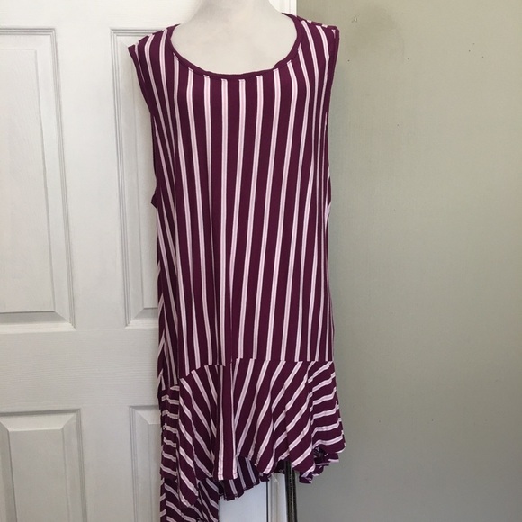 Lane Bryant Purple Striped Sleeveless Long Line Top - Picture 1 of 9